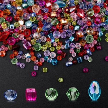 Imagem de 1000 contas de vidro de cristal, 5 formas distintas e 3 tamanhos sortidos de contas de cristal lapidadas, conjunto de contas de vidro coloridas para artesanato DIY, colares, brincos, pulseiras