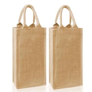 Imagem de Dual Dou Sacola De Juta Para Presente Com Alças Algodão Macio - Serve Garrafas 750 Ml, Embalagem Lembrancinhas Festa Aniversário E Casamento Champanhe Bebidas Alcoólicas (2, Marrom)