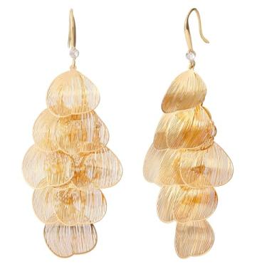 Imagem de Brincos de lustre dourados para mulheres, pendurados, boêmios, florais, folhas, leves, para festas de formatura, Medium, Zinco, Zircônia cúbica