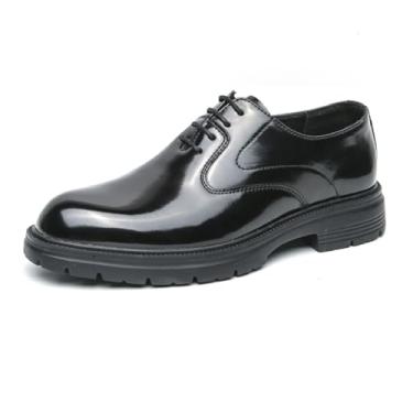 Imagem de Sapato social masculino de couro com cadarço plataforma Oxfords Business confortável salto grosso fundo macio casual trabalho escritório formal Derby sapatos, Preto, 44