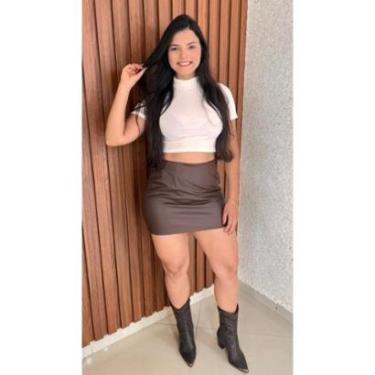 Imagem de Cropped Canelada Gola Alta Manga Curta Crisconf Cor:;Tamanho:M-Feminino