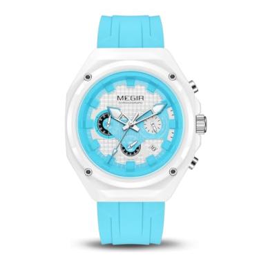 Imagem de MEGIR Relógio de pulso masculino minimalista analógico esportivo cronógrafo de quartzo com pulseira de silicone, à prova d'água ATM, ponteiros luminosos, Azul, Esportivo