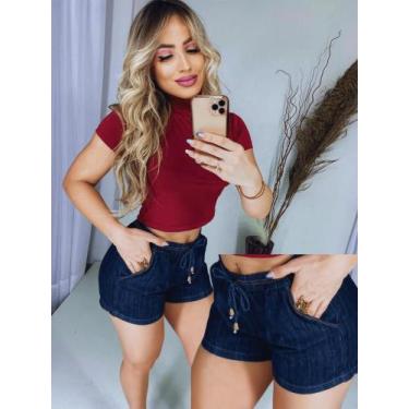Imagem de Short com Elástico Jeans Feminino Blogueira - Isana Jeans, Escuro, GG