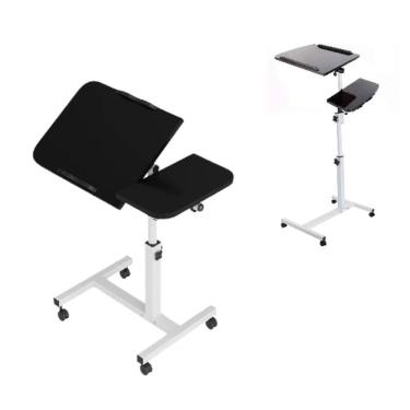 Imagem de Mesa Notebook Dupla Articulada Mesinha Altura Ajustável Suporte Computador Jantar Com Rodinhas Escrivaninha Carrinho Mul