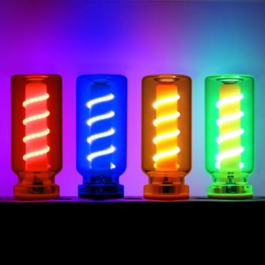 Imagem de 4 peças de luzes interiores de carro retrô USB com adaptador tipo C - iluminação ambiente de LED vintage regulável ao toque - Mini luz decorativa para automóveis e casa (vermelho + azul + amarelo +