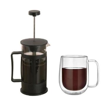Imagem de Kit Cafeteira Francesa 600Ml + Caneca Vidro Duplo 260Ml - Kadê