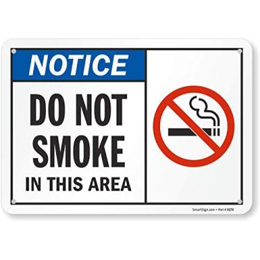 Imagem de SmartSign Placa "Aviso - Não Fume in This Area" de 17,8 x 25,4 cm com furos pré-limpos, impressão digital, plástico HDPE de 55 mm, multicolorido