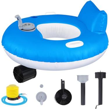 Imagem de ShinyRelief Espreguiçadeira inflável motorizada para adultos, boia para dirigir na piscina com alças de empurrador, suporte de copo, boia de água, brinquedos de bronzeamento para festas de natação ao