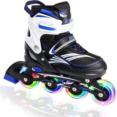 Imagem de Patins em linha ajustáveis de 4 tamanhos para crianças, patins em linha infantis com roda iluminada, patins iluminados ao ar livre para meninas, meninos e iniciantes
