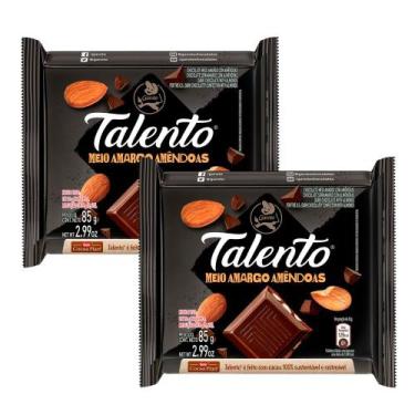 Imagem de Kit 2 Chocolate Garoto Talento Meio Amargo com Amêndoas 85g
