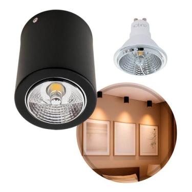 Imagem de Plafon de Sobrepor Redondo Foco Fixo Preto + LED AR70 Br. Quente ST295