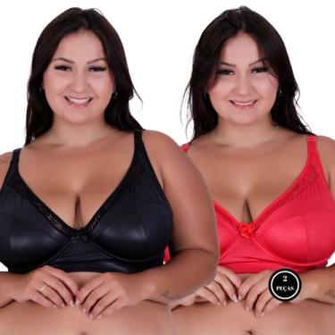 Imagem de Kit 2 Sutiã Plus Size Sem Bojo Cirrê - c11 KIT 2 INÊS VERMELHO PRETO -