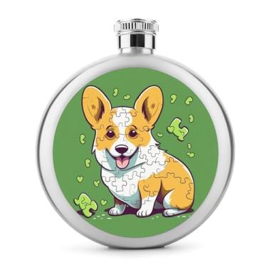 Imagem de Cantil redondo de aço inoxidável portátil de 141.7 g cantil Corgi PuzzleWhisky cantil para homens e mulheres