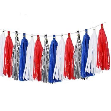 Imagem de Qyeaber 20 Peças De Guirlanda Festa Com Borlas Papel Faça Você Mesmo, Prata/Vermelho/Branco/Azul, Faixa Franjas Para O Dia Da Independência, Casamento, Chá Bebê, Aniversário, Decoração Formatura (Az