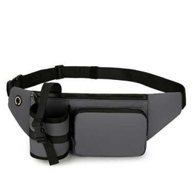 Imagem de Pochete impermeável, pochete para mulheres, homens, com suporte para garrafa de água, pochete para exercícios ao ar livre, ciclismo, caminhada com cães, corrida e caminhada (cinza), Cinza, Bolsa de