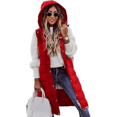 Imagem de Colete Colete Feminino Inverno Longline Com Capuz Acolchoado Com Zíper Colete Colete Grosso Acolchoado Inverno Desgaste Bodywarmer