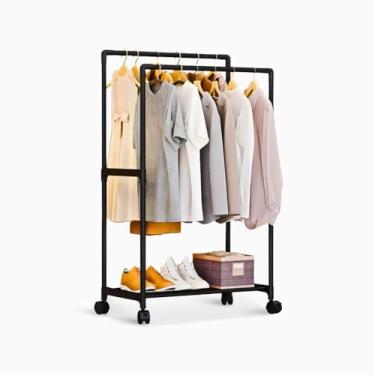 Imagem de Cabideiro Arara Dupla de Roupa em Sapateira Quarto Resistente C/Rodinha Multiuso Mais de 20 Cabides