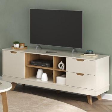 Imagem de Rack Tv 65 Pol 160cm com 1 Porta Jaina Off White/Carvalho A09 - Mpozen