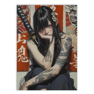Imagem de Placa Decorativa Samurai Mulher Sensual Ilustração Pintura Poster Quarto Sala