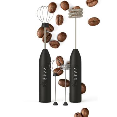 Imagem de Mixer Elétrico Portátil Recarregável para Café e Bebidas, 3 Velocidades com 2 Batedores de Aço Inoxidável, Espumador de Leite, Batedeira para Ovos, USB Incluso