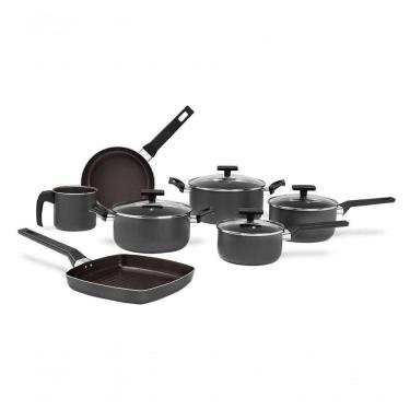 Imagem de Conjunto De Panelas 7 Peças Antiaderente Mineral Resist Cinza Linha Ceramic Life Preserve Cinza