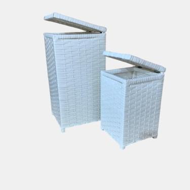 Imagem de Kit com 2 Cestos Organizadores Verticais para Roupa e Meia Suja Ideal para Lavanderia e Quarto de Bebe(Branco)