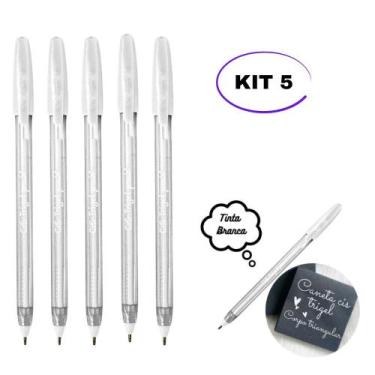 Imagem de kit 05 Canetas em Gel Cis Trigel 0.8mm Branca Pastel