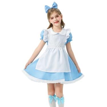 Imagem de Conjunto de vestido de menina pioneira com avental e laço faixa de cabeça vestidos de princesa de Halloween vestido bufante de manga curta