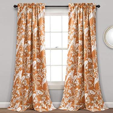 Imagem de Lush Decor Painéis de janela com filtro de luz Dolores, par, 132 cm L x 213 cm C, laranja - Cortinas florais para quarto - Cortinas vintage - Decoração de quarto Coquete