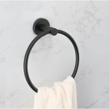 Imagem de Acessórios para banheiro Toalheiro Prateleira Barra Suporte para rolo de papel com capa Suporte para toalha de mão Gancho para roupão Suporte para escova de vaso sanitário Preto (anel para toalha