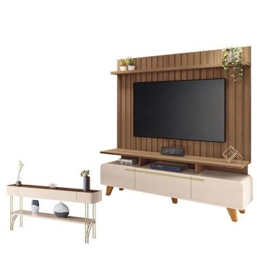 Imagem de Rack Bancada Essenza E Painel Link Com Aparador Vivant Off White Castanho – Hb Móveis