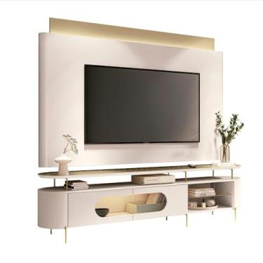 Imagem de Conjunto Bancada Aria e Painel Nobre Led para Tv até 85” Off White/champanhe