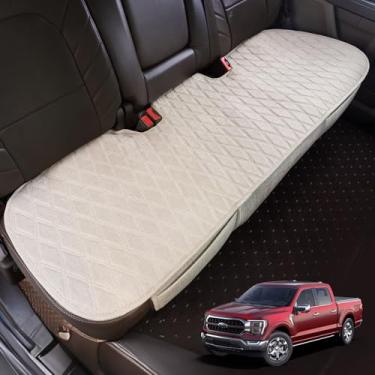 Imagem de Capa universal para assento de carro traseira de linho automotivo bege - almofada de assento de banco costurada em diamante para carros, caminhões, SUVs - Protetor de assento traseiro inferior