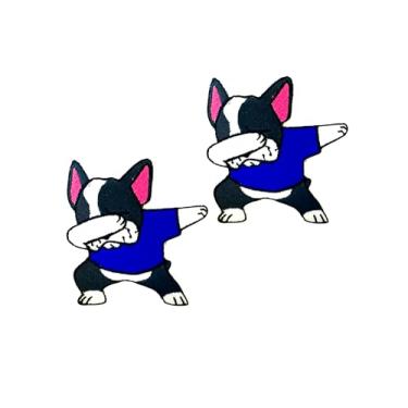 Imagem de Ploen Conjunto de 2 peças Mini Bulldog Francês Filhote de Cachorro Logotipo Bonito Desenho Animado 3 Patches Costurar Ferro em Aplique Bordado Emblema Sinal Remendo Roupas DIY Fantasia