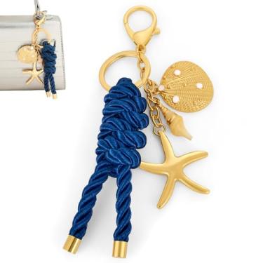 Imagem de FengFaer Berloques de bolsa de tecelagem manual para bolsas, pingentes de bolsa, chaveiro de bolsa, chaveiros femininos (azul)