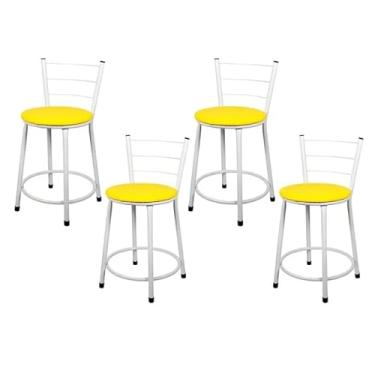 Imagem de Jogo 4 Banqueta Baixa Para Cozinha Branca Assento Amarelo