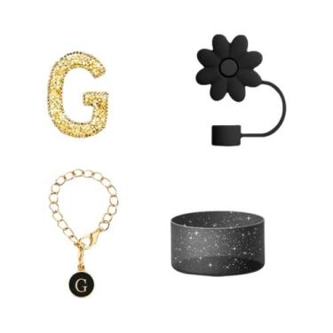 Imagem de Conjunto de 4 Acessórios para Copo Stanley Preto - Tampa de Palha de S