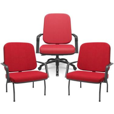 Imagem de Kit Cadeira de Escritório Giratória e 2 Cadeiras Fixas Preta Magno P03