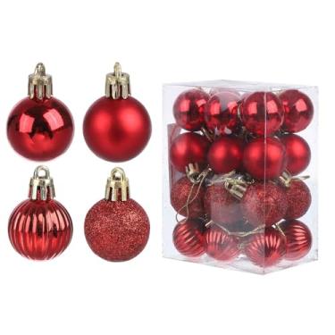 Imagem de Enfeites de Natal de 24 quilates, bolas de bolas de Natal, decorações de árvore inquebráveis de 30 mm, pingente de bolas de plástico para pendurar em árvore de Natal, guirlanda de aniversário