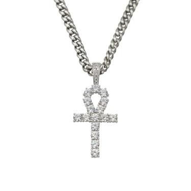 Imagem de GLD Colar de cruz para homens e mulheres - Pingente de cruz Ankh com corrente de tênis de diamante banhado a ouro branco de 40,6-55,88 cm 2 mm - 5 mm - Projetado em Miami - Feito para durar, 18