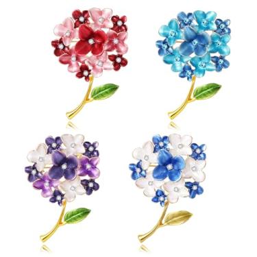 Imagem de Aopulsi 4 broches de flores para mulheres, broche de flor de strass, broche de folha floral para festa de casamento, acessórios de terno para presente
