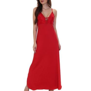 Imagem de Camisola Feminina Longa Decote Tiras - donna, G, Rubi