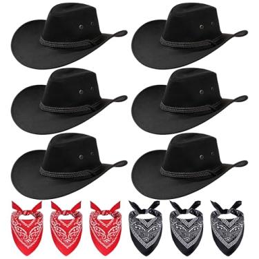 Imagem de Conjunto de 12 peças de chapéu de cowboy e bandana vintage, conjunto de fantasia de cowboy unissex com lenço bandana para mulheres e homens, acessórios de festa, Preto, tamanho �nico