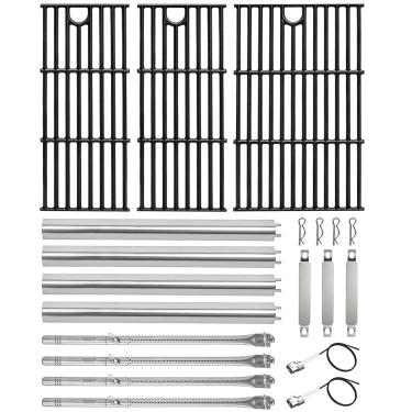 Imagem de Grelhas de ferro fundido e kit de peças de grelha de aço inoxidável para queimador Charbroil Performance 4 463352521 463354021 463365522 463365021 463350521, placas de calor, queimadores, tubo cruzado