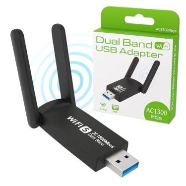 Imagem de Adaptador Placa Wi-Fi USB 3.0 Dual Band 1300Mbps de Rede com 2 Antenas – Internet Rápida em 5GHz e 2.4GHz, Alta Performance para PC e Notebook