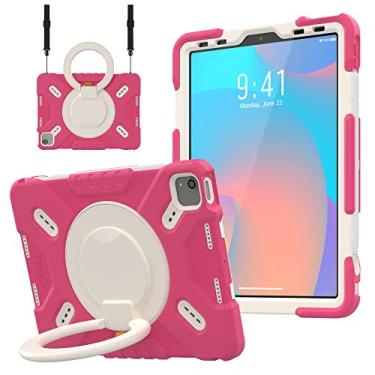 Imagem de Capa tripla à prova de choque para iPad Air 5ª/4ª geração de 10,9 polegadas 2022/2020, capa resistente para iPad Pro 11 2022 2021 2020 2018 Gen, capa para iPad infantil menino menina com suporte e alça de ombro (rosa)