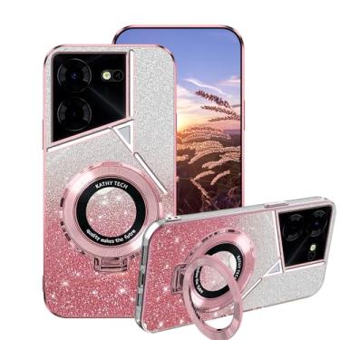 Imagem de Anlalish Compatível com Tecno Pova 5 Pro, capa transparente com glitter, com suporte de anel, capa de telefone Tecno Pova 5 Pro, capa de telefone de silicone brilhante fofa proteção funda para meninas