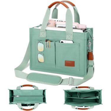 Imagem de KKXIU Bolsa feminina grande de lona com zíper e compartimentos, bolsa carteiro bíblica de trabalho transversal com bolsos, Verde, Large
