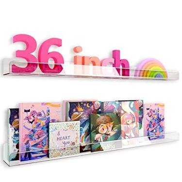 Imagem de RORKIM Prateleiras de livros de acrílico transparente de 91 cm, 50% mais grossas, estantes de parede invisíveis para armazenamento de bebês, organizador de brinquedos, exibição de livros, sala de