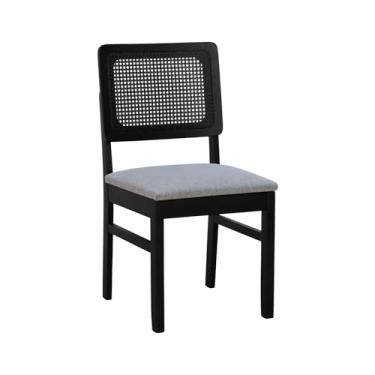 Imagem de Cadeira Lyon Madeira Maciça Encosto Telinha - Preto - Assento Estofado Linho Cinza Mescla Impermeável